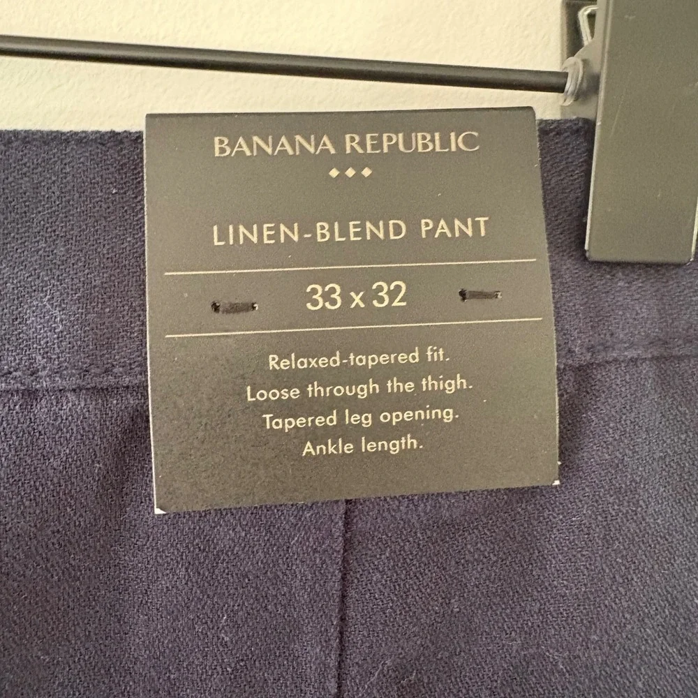 Banana Republic Men Navy Linen Blend Relaxed Tapered Fit Pants Ankle 33x32 NEW